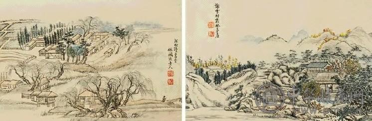 金恭寿 山水 册页(5开选2) 绢本