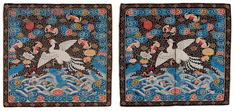 清中期 缂丝白鹇五品补子(1对)