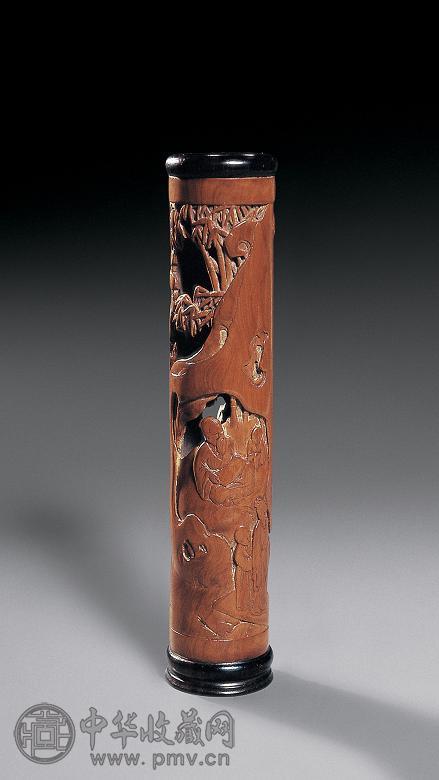 清中期 黄杨木雕竹林七贤香筒