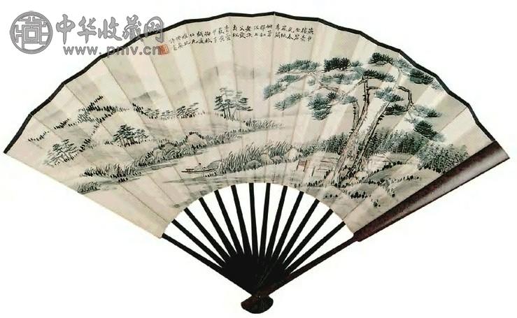 张炎夫 山水 书法 扇面 纸本