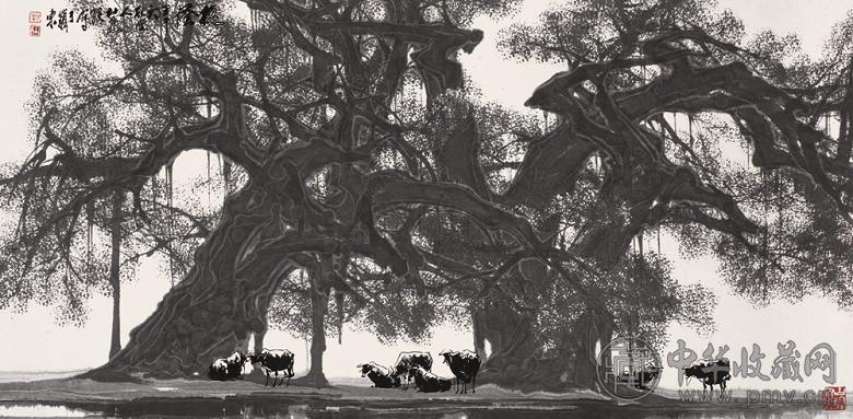 杜应强 2002年作 秋荫 镜心 水墨纸本