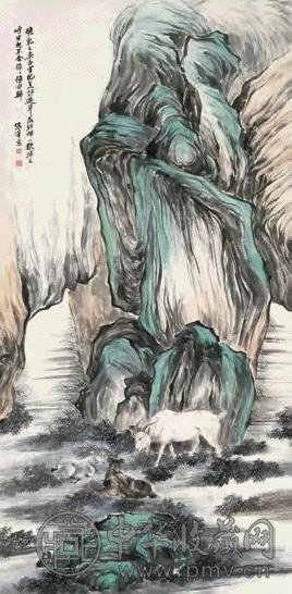 张善孖 三羊开泰 立轴 设色纸本