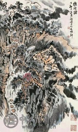 陆俨少 1987年 云栈图 立轴 设色纸本