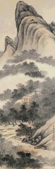 几谷 米祠烟霭 立轴 设色绢本