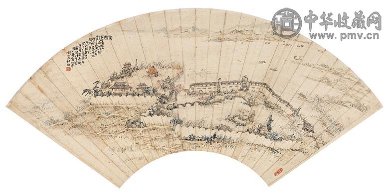 钱松嵒 蠡园 扇面 设色纸本
