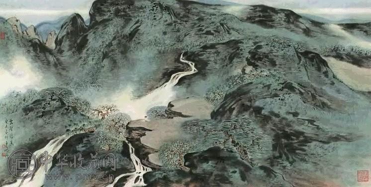 车鹏飞 2003年作 云壑清幽图 横幅 设色纸本