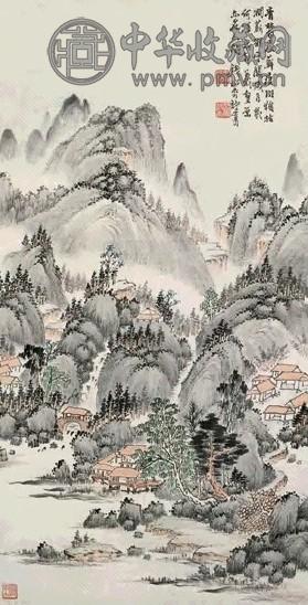 钱松嵒 青林白屋 镜心 设色纸本