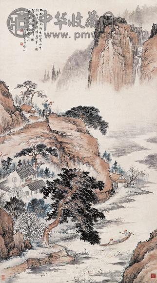 钱松嵒 癸未(1943年)作 载书访友图 立轴 设色纸本