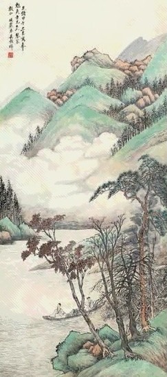 吴穀祥 甲午(1894年)作 青绿山水 立轴 设色纸本