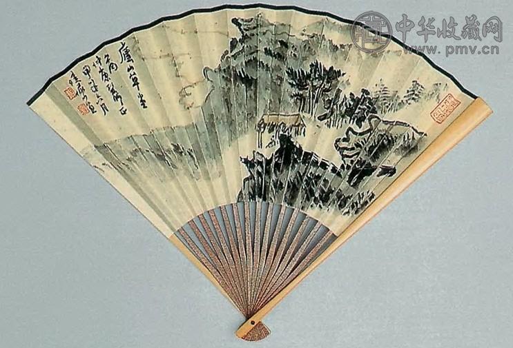 陆俨少 1984年作 庐山草堂 扇面 设色纸本