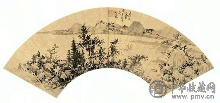 程嘉燧 1628年作 山水 扇面 水墨金笺
