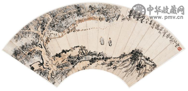 潘天寿 1963年作 场圃清话 扇面 设色纸本