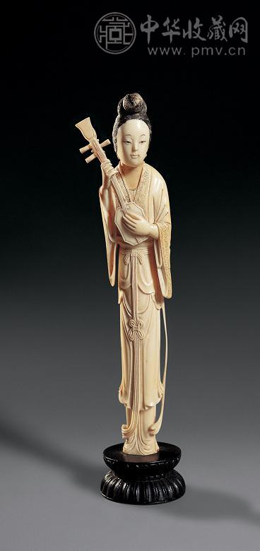 清 象牙雕抚琴仕女