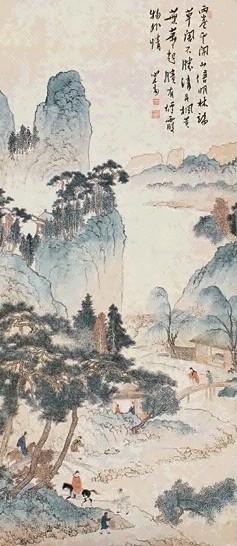 溥儒 山水 镜心 设色纸本