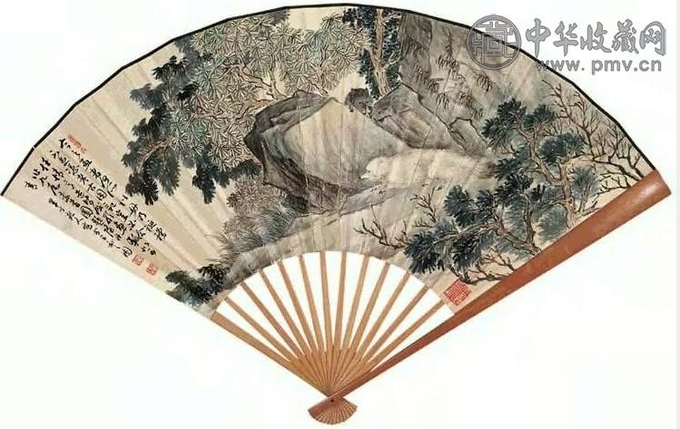 陈半丁 树林狐狸 扇面 设色纸本