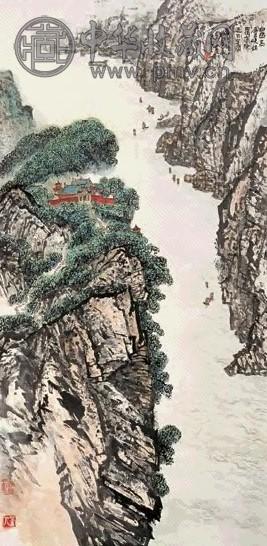 冯建吴 三峡险滩 立轴 设色纸本