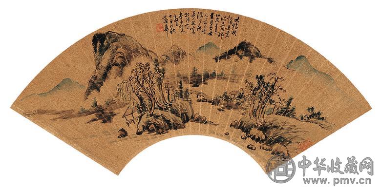 蒲华 丁丑(1877年)作 山水 扇面 设色洒金笺