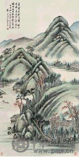 王同愈 甲戌(1934年作) 山水 立轴 设色纸本