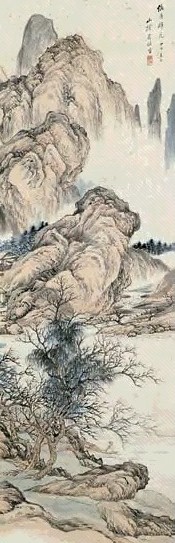 吴镜汀 1944年作 仿唐解元山水 镜心 设色纸本