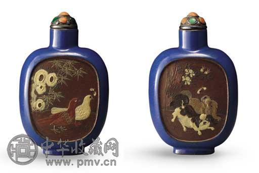 清十九世纪宜兴紫砂蓝釉地开光鼻烟壶收藏资讯|艺术家|书画家|书画名人