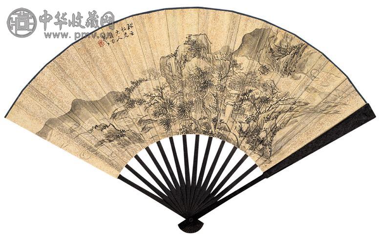 朱昂之 王鼎源 等 萧山峻岭 小楷 成扇 水墨笺本