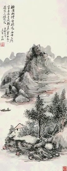 黄宾虹 秋浦扁舟图 立轴 设色纸本