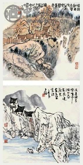 王镛 1985年 四季山水 四帧 镜框 设色纸本