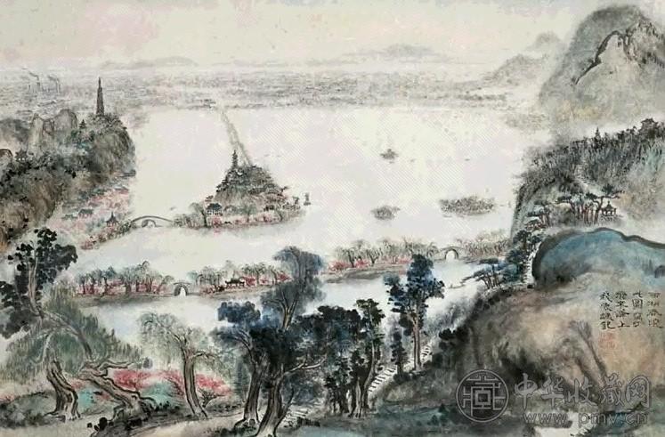 钱瘦铁 西湖春晓 立轴 设色纸本