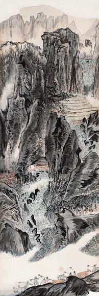 陆俨少 耕耘上云山图 镜心 设色纸本