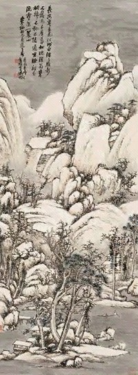 吴徵 庚辰(1940)年作 汀洲过雪 立轴 设色纸本