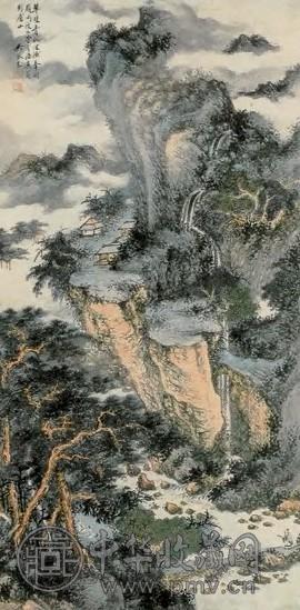 近现代 吴琴木 翠壁青松图 镜心