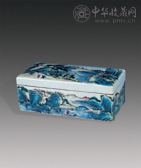 清末 粉彩山水格盒