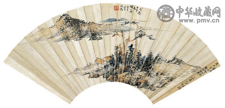 颜伯龙 山水 扇面 设色纸本