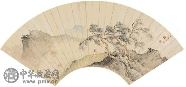陈少梅 松风高士图 扇面 设色纸本