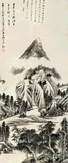 近现代 张大千 仿董山水 轴