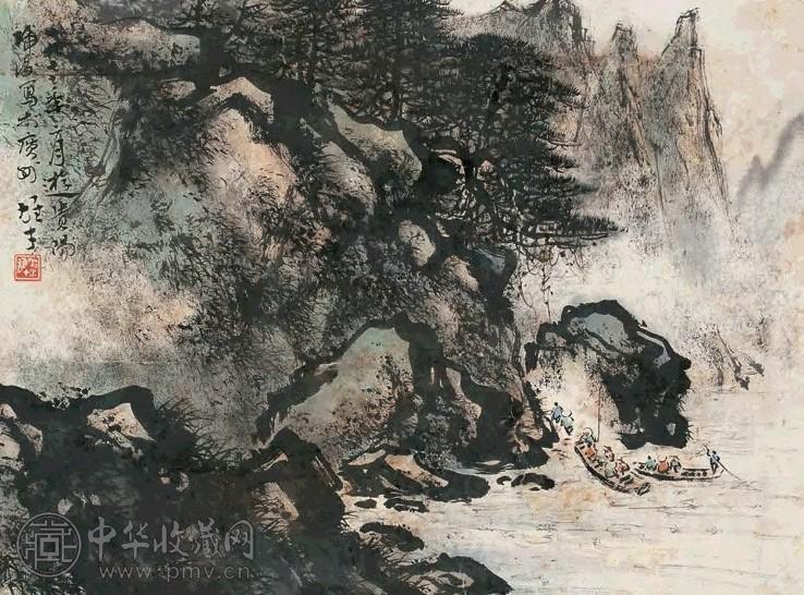 黎雄才 1977年 溪山初渡 立轴 设色纸本