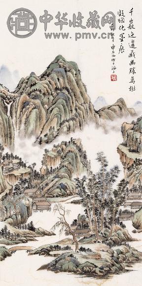 申石伽 1939年作 明峦深秀图 立轴 设色纸本