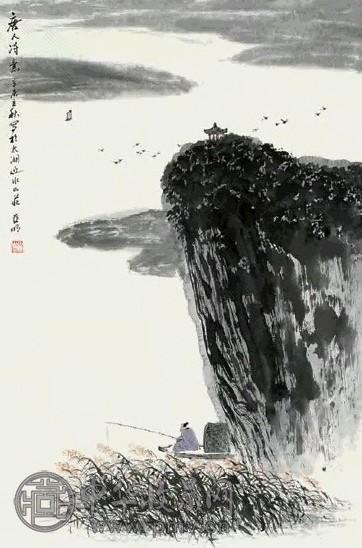 亚明 1991年作 唐人诗意 立轴 设色纸本