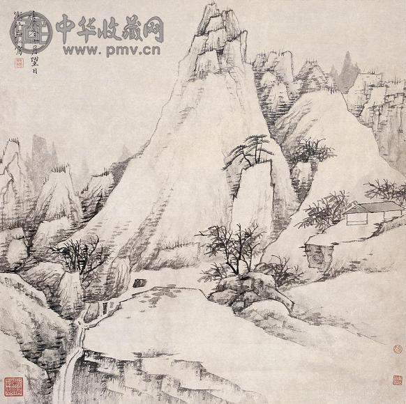 弘仁(款) 山水 立轴 水墨纸本