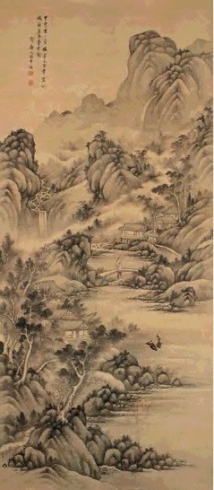 干旌 甲申(1764年)作 溪山策杖 立轴 水墨绢本
