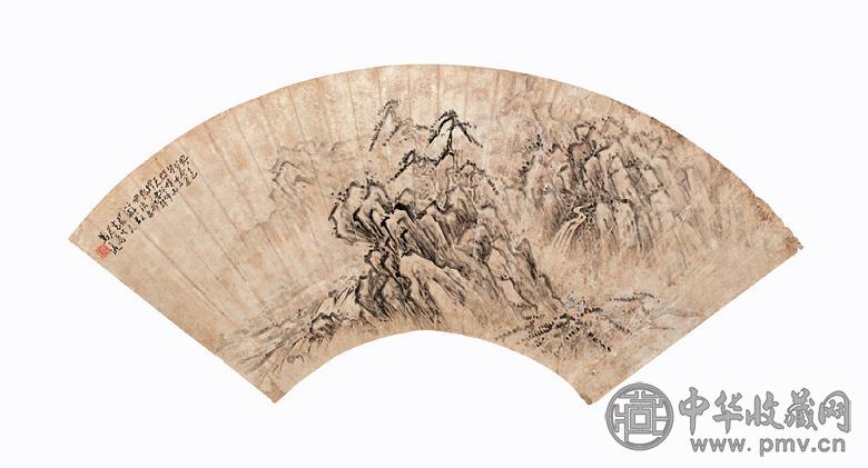 万上遴 山水 扇面 水墨纸本