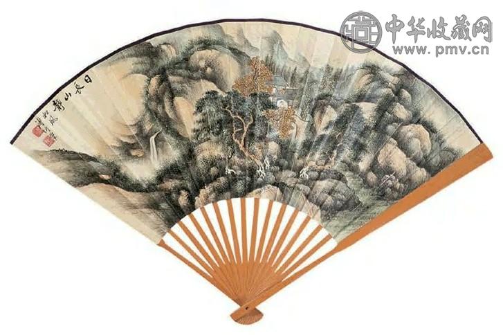 溥伒 日长山静 成扇 设色纸本