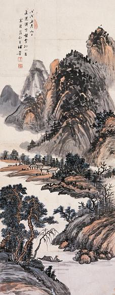 李研山 山水 镜心 设色纸本