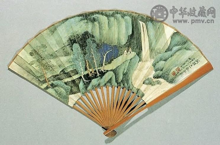 当代 靡耕云 太乙观泉图 成扇