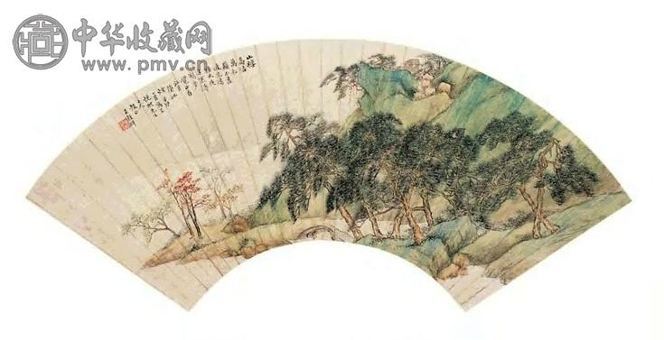 清 吴穀祥 山楼江月图 扇面