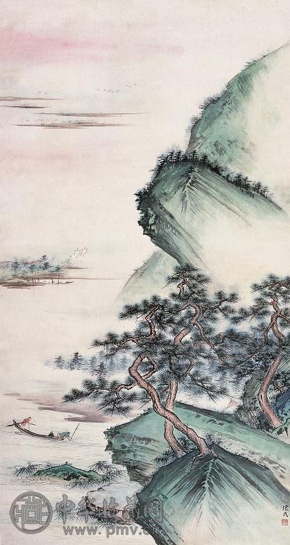 周怀民 云水帆影 立轴 设色纸本