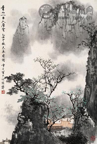 白雪石 1985年作 青山一半入层云 立轴 设色纸本