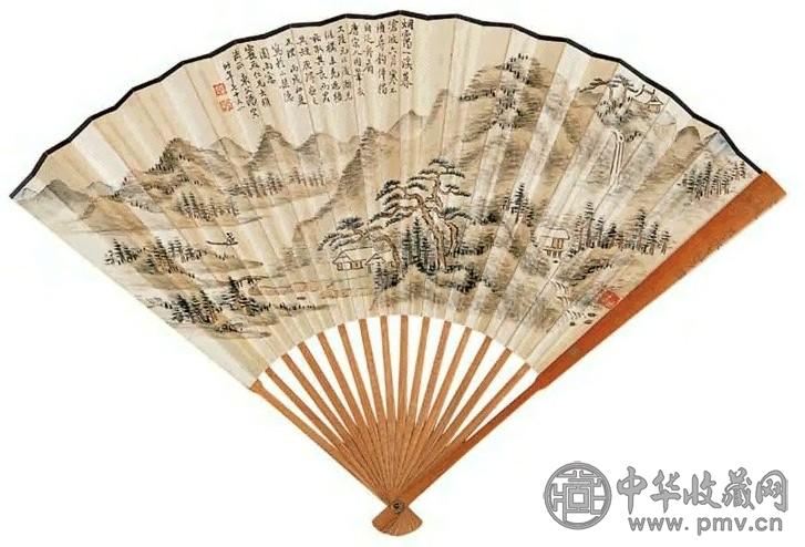 汤寅 独钓图 成扇 设色纸本