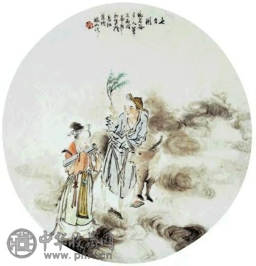 清光绪 浅绛牛郎织女七夕图瓷板
