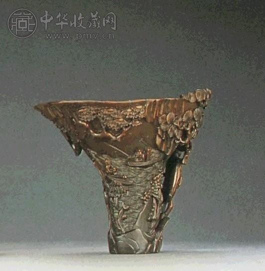 清 雕安居乐业图犀角杯